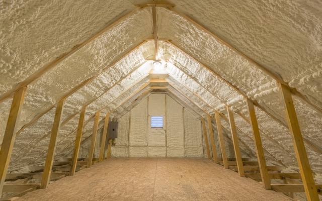 Attic finished in spray foam from the ridge down to the eaves