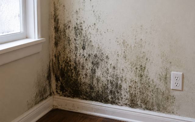 Mould spreading across an interior wall behind failed insulation